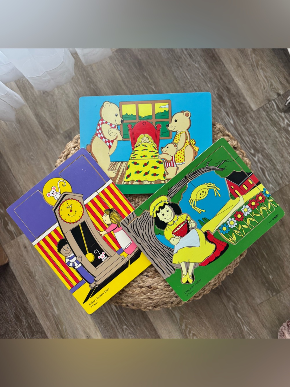 Wooden Storybook Jigsaw Puzzle Trio - Bright Green, Blue & Yellow